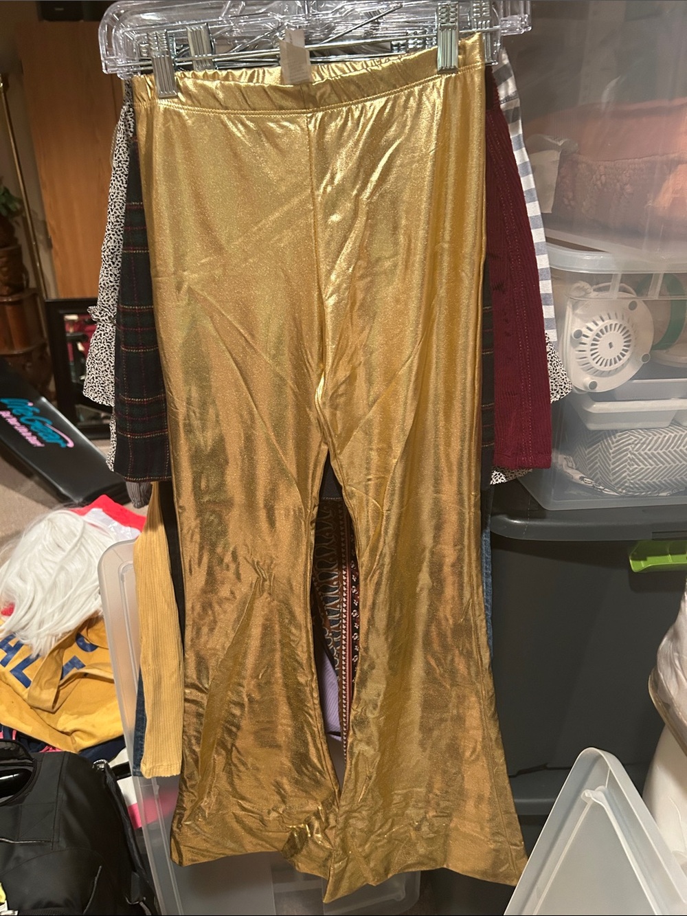 Shiny Metallic Gold Flare Pants